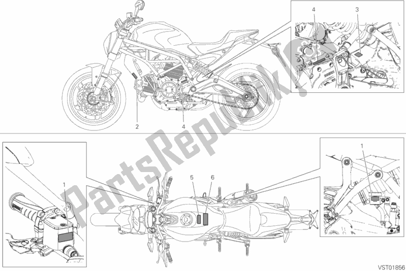 All parts for the Positioning Plates of the Ducati Monster 797 Plus Thailand 2019